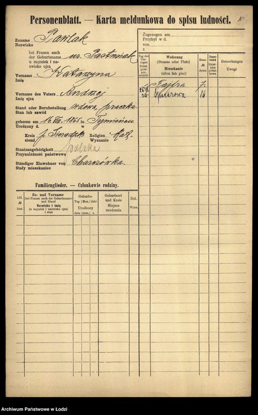 Obraz 12 z jednostki "[Spis ludności Łodzi] Pawlak"