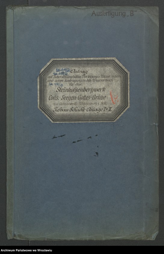 image.from.unit.number "Antrag auf Sicherstellung hilfsw. Verleihung u. Wasserrechten und deren Eintragung in das Wasserbuch für das Steinkohlenbergwerk Cons. Seegen-Gottes-Grube zu Altwasser Kr. Waldenburg i. Schl. Tiefbau-Schacht-Anlage I+II"