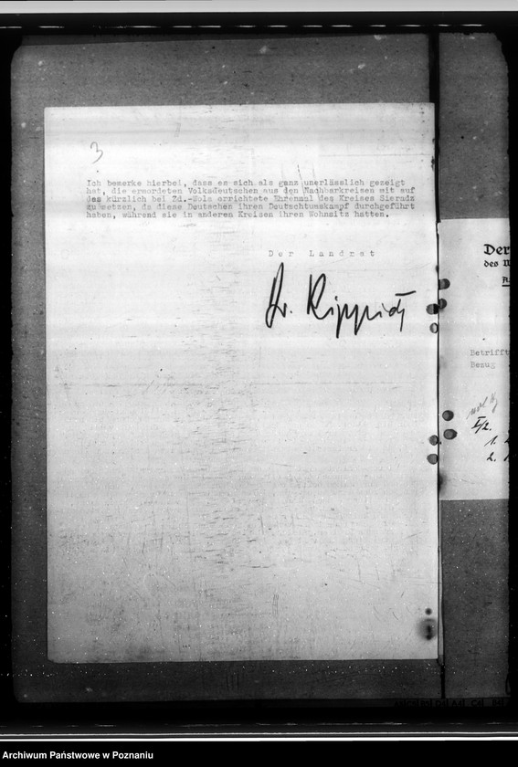 Obraz 7 z jednostki "Berichte das Landrats des Kreises Sieradz über die Einwohnerzahl von zduńska Wola und die Beutegüter auf dem Eisenbahngelünde in Karsznice und Zduńska Wola"