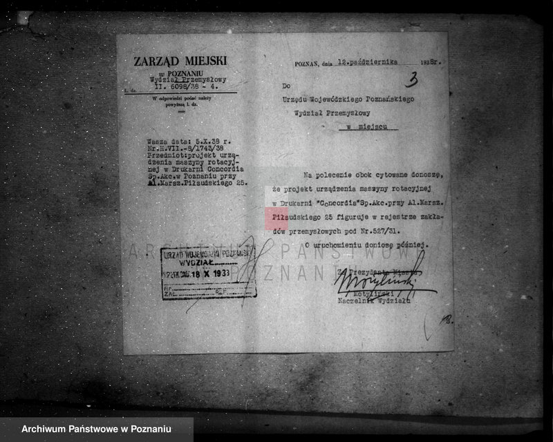 Obraz 7 z jednostki "Zatwierdzenie zakładu przemysłowego /drukarni "Concordia"/ w Poznaniu"