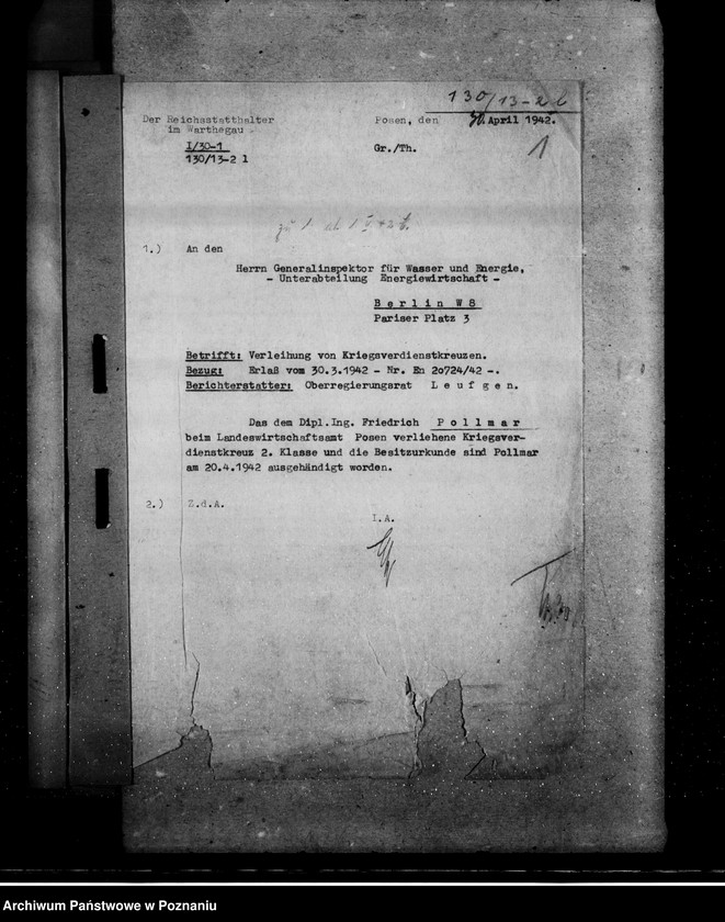 Obraz 6 z jednostki "Kriegsverdienst- Auszeichnungen- Vorschläge der Energiewirtschaft"