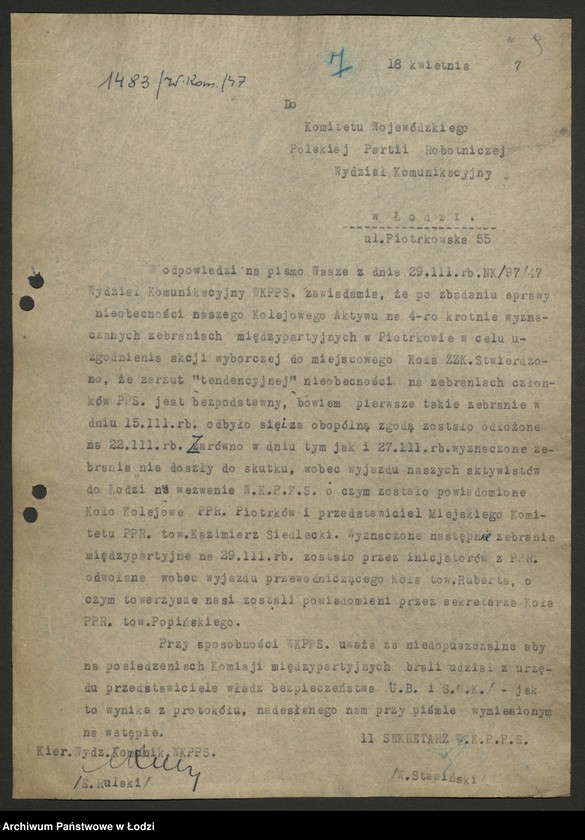 Obraz 10 z jednostki "Korespondencja [z Wydziałem Kolejowym KC]"