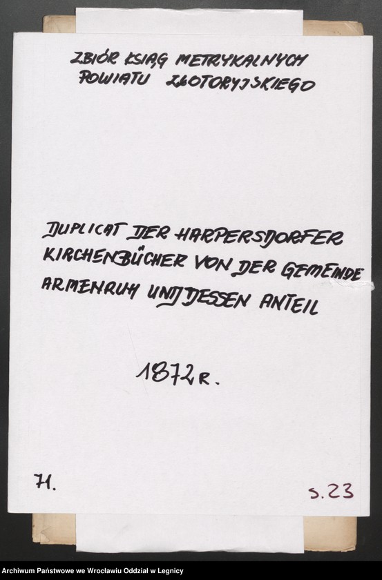 image.from.unit.number "Duplicat der Harpersdorfer Kirchenbücher von der Gemeinde Armenruh und dessen Anteil"