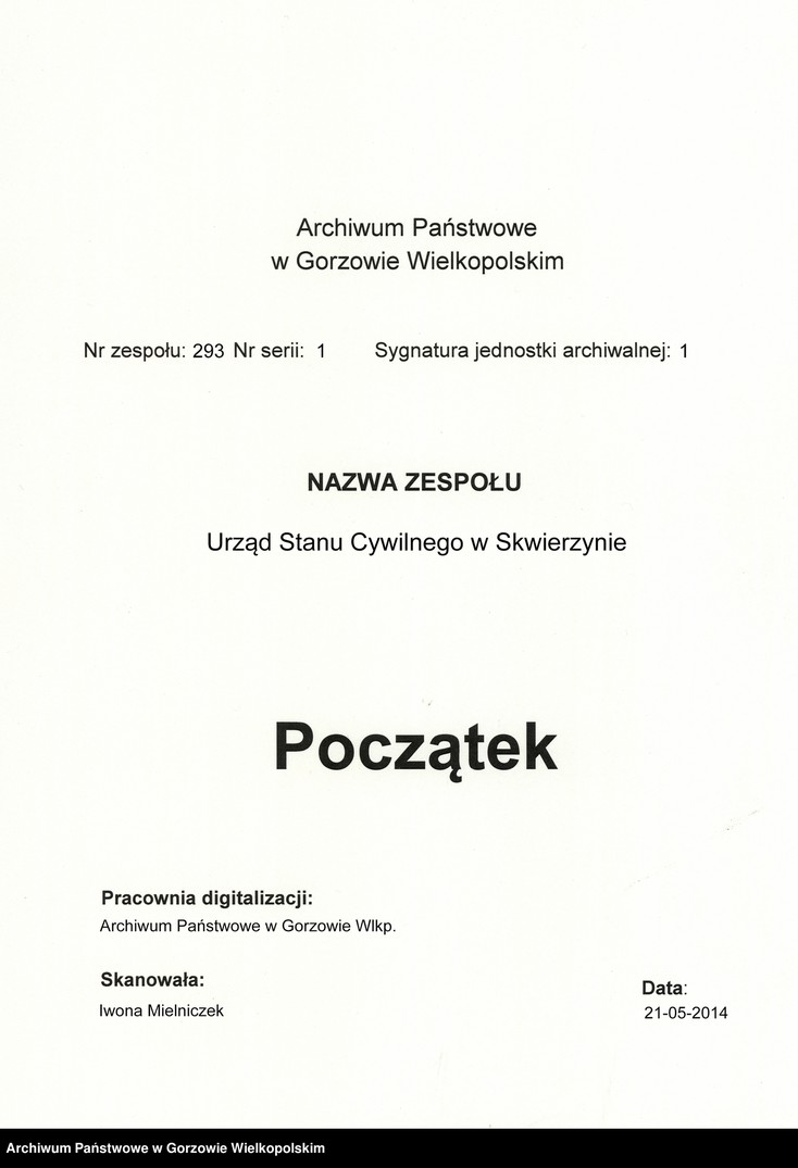 Obraz z zespołu "Urząd Stanu Cywilnego w Skwierzynie"