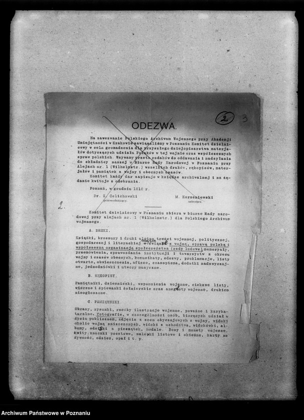 image.from.unit.number "Odezwa Komitetu Poznańskiego Polskiego Archiwum Wojennego do rodaków o nadsyłanie materiałów archiwalnych związanych z wojną."