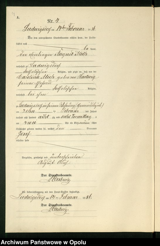 Obraz 8 z jednostki "Geburts-Neben-Register des Standesamts Ludwigsdorf pro 1886"