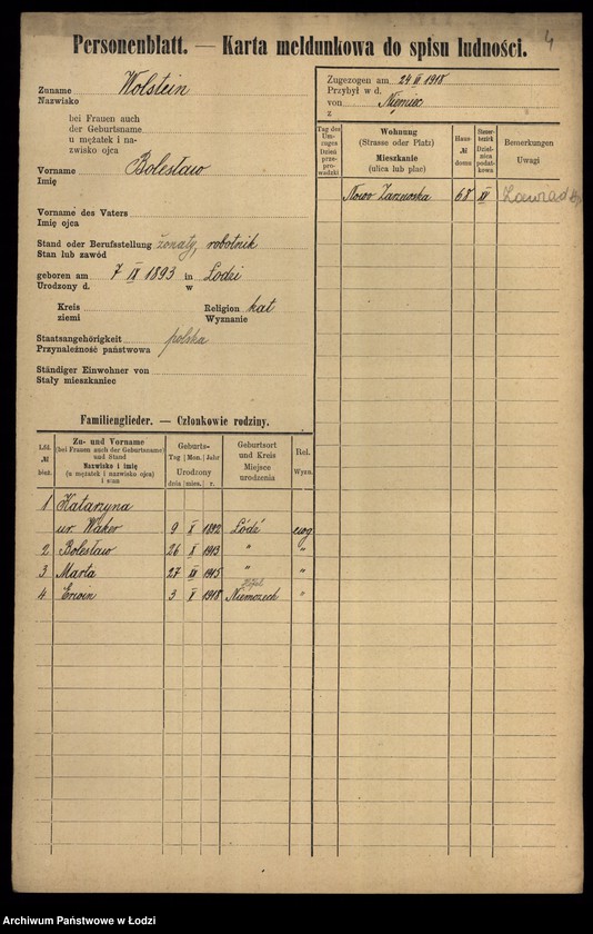 Obraz 6 z jednostki "[Spis ludności Łodzi] Wolsztajn - Wołoszyński"