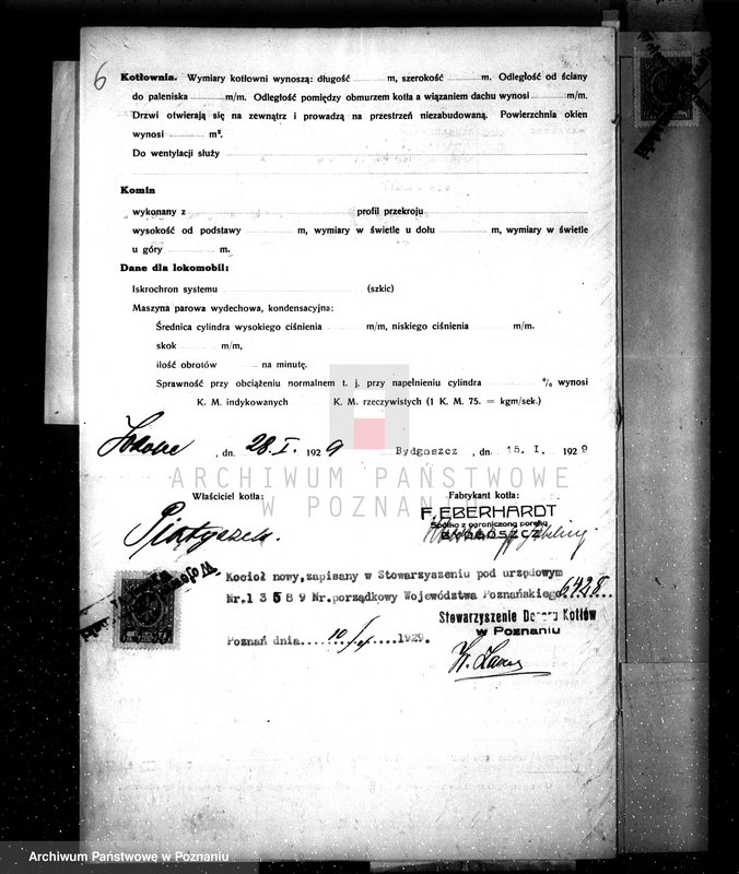 Obraz 10 z jednostki "Mleczarnia w Solcu pow chodzieski własność właściciel Piętyszek, kocioł nr fabryczny 88, nr woj. 6428"