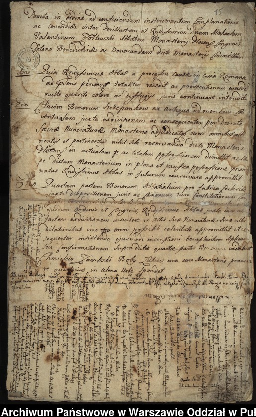 image.from.unit.number "Dekrety i kopie dekretów sądu nuncjatury i kurii rzymskiej oraz kopie umów z lat 1732-1737 dotyczące sporu między opatem Walentym Michałem Żółtowskim a konwentem o podział dóbr i nominację urzędników klasztornych"