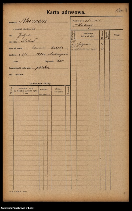Obraz 19 z jednostki "[Spis ludności Łodzi] Akimow - Alperin"