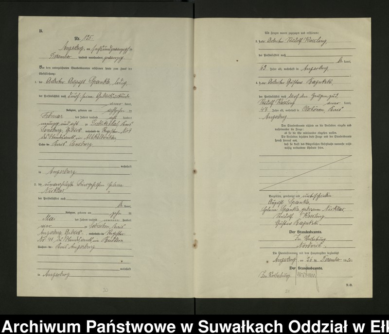 image.from.unit.number "[Heirats - Register (Neben - Register) Standesamt Angerburg einschl. der Bezirke, Gr. Strengeln, Prinowen und Kehlen Kreis Angerburg] No 116 bis 129"