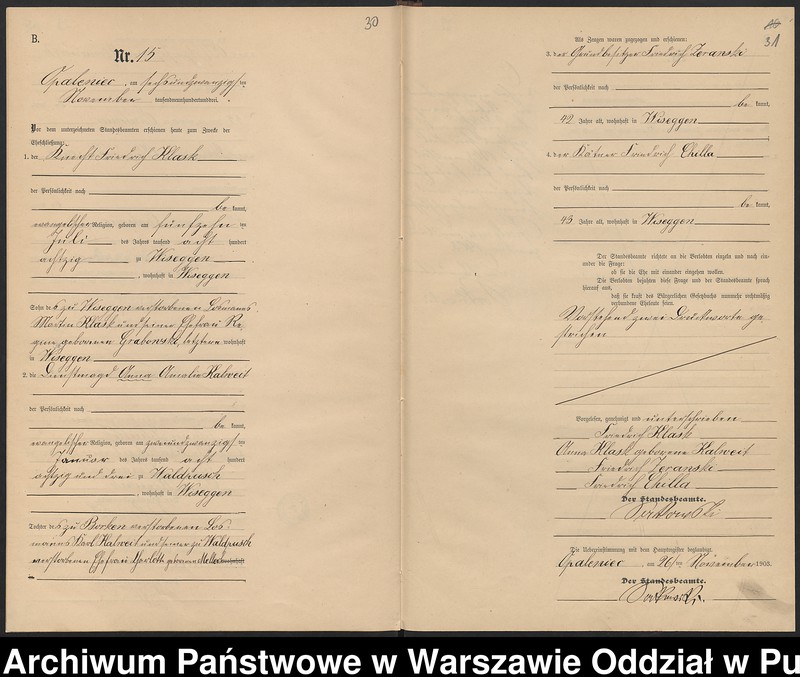 Obraz 19 z jednostki "Księga małżeństw parafii ewangelicko-augsburskiej w Opaleńcu"