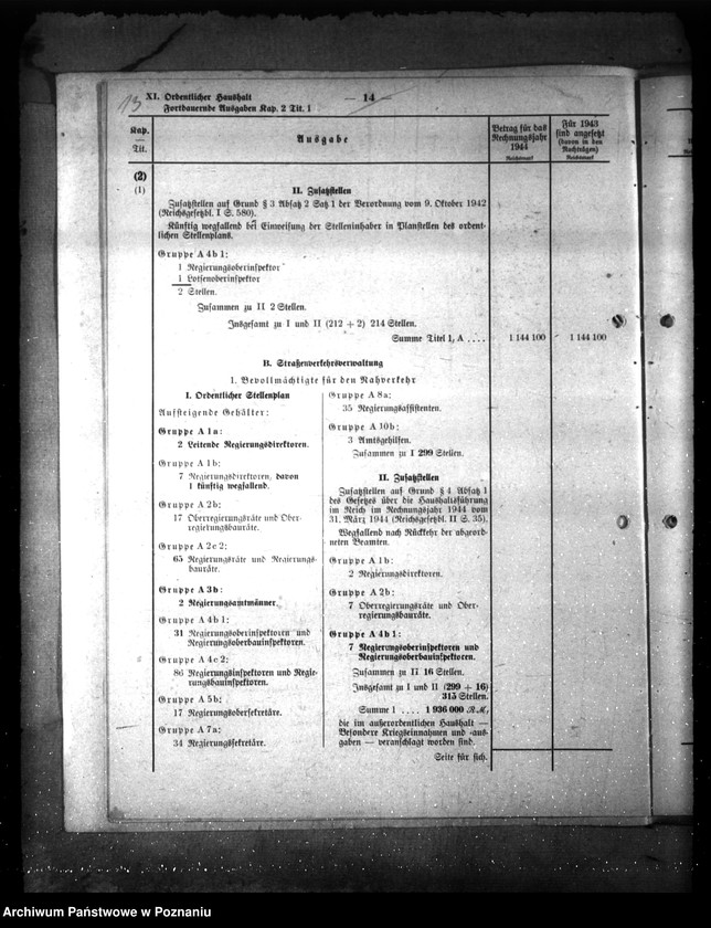 Obraz 17 z jednostki "Haushalt des Reichsverkehrsministeriums für des Rechnungsjahr 1944"