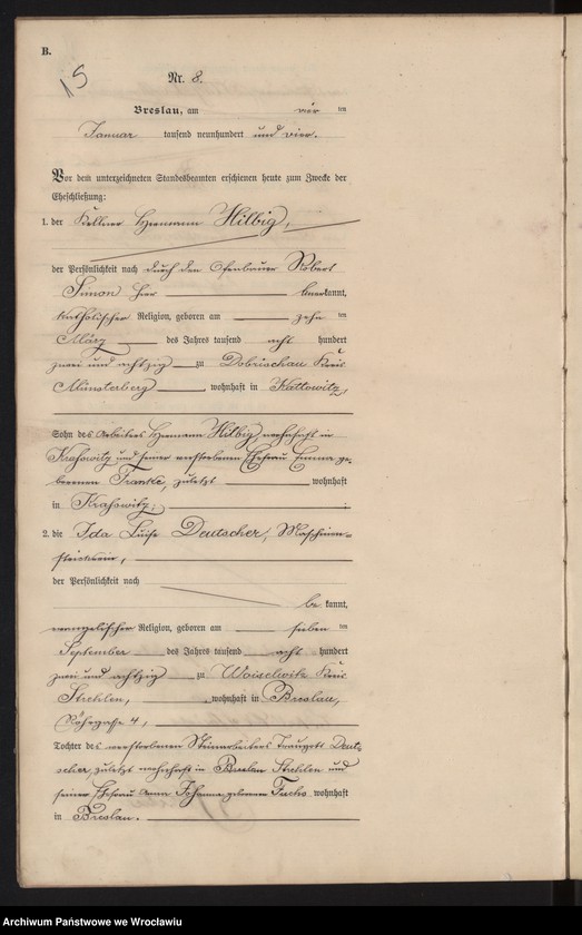 image.from.unit.number "Heiraths-Haupt-Register Breslau I 1904 Band 1"