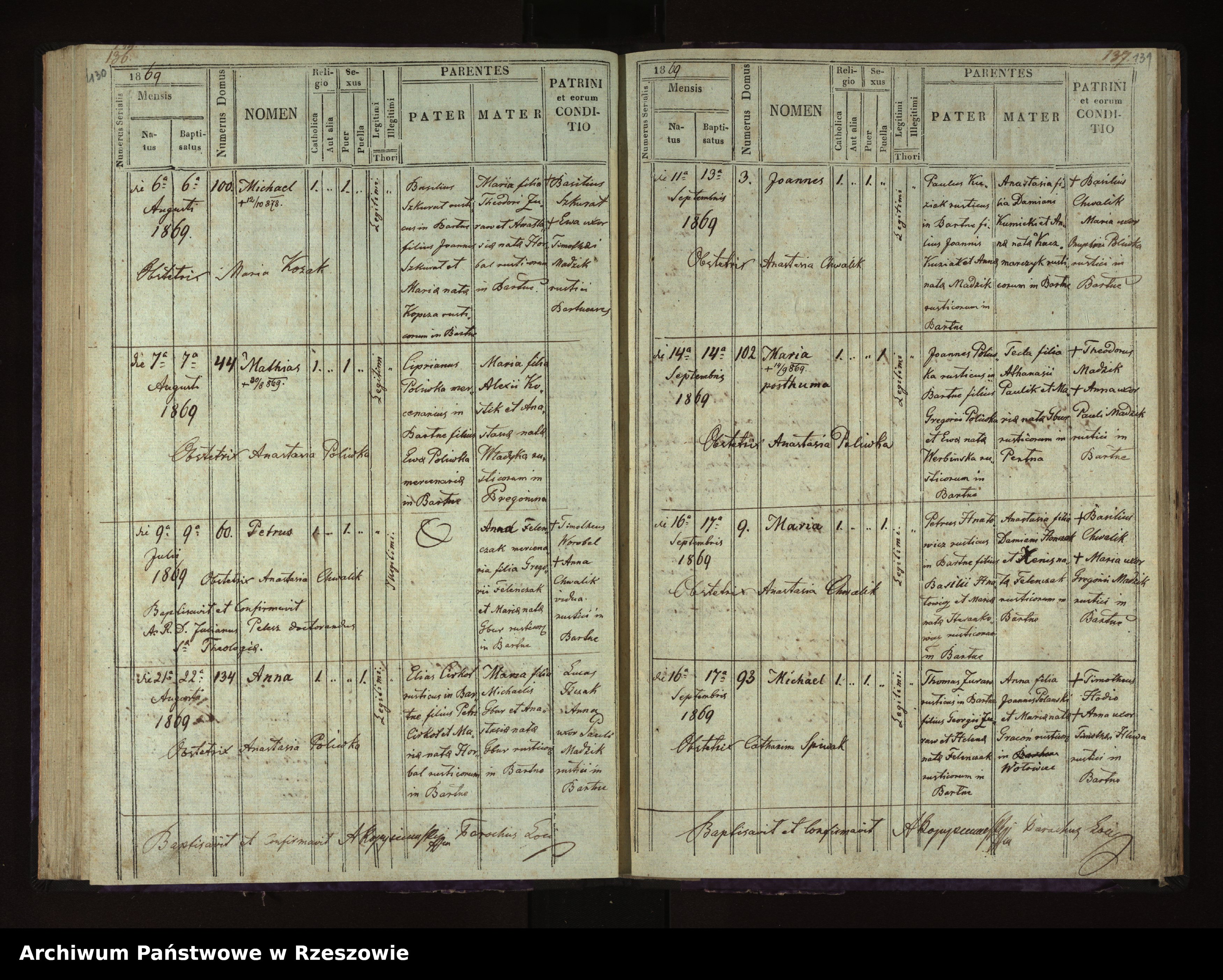 Skan z jednostki: Księga urodzeń dla miejscowości Bartne