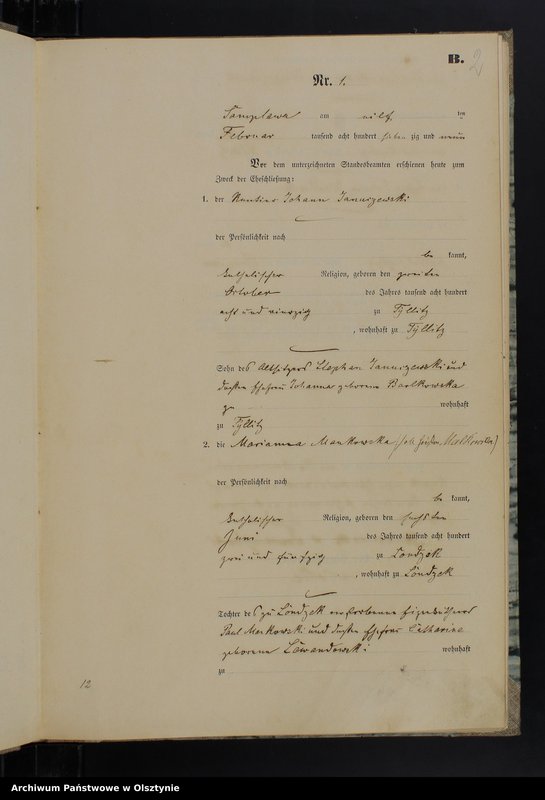 Obraz z jednostki "Heiraths-Haupt-Register Nr 1 - 8,1 - 18,1 - 7,1 - 12,1 - 15 i 1 - 12"