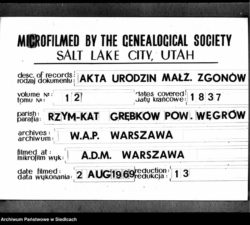 Obraz 1 z jednostki "Akta urodzin, małżeństw, zgonów"