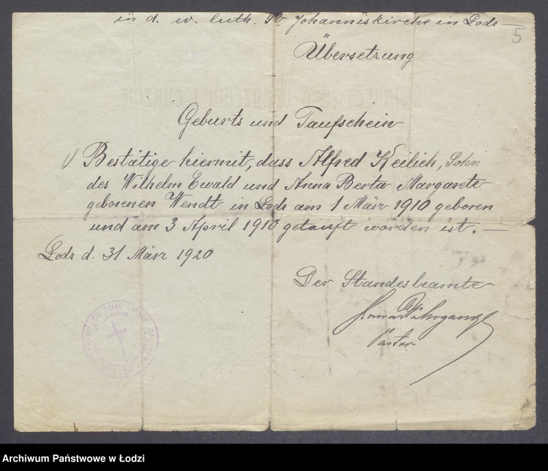 Obraz 7 z jednostki "Dowody metrykalne stałych mieszkańców m. Łodzi nr domu 1167-1168"