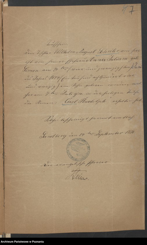 Obraz 9 z jednostki "Die von den Verlobten beigebrachten Urkunden zur Eheschliessung pro 1876"