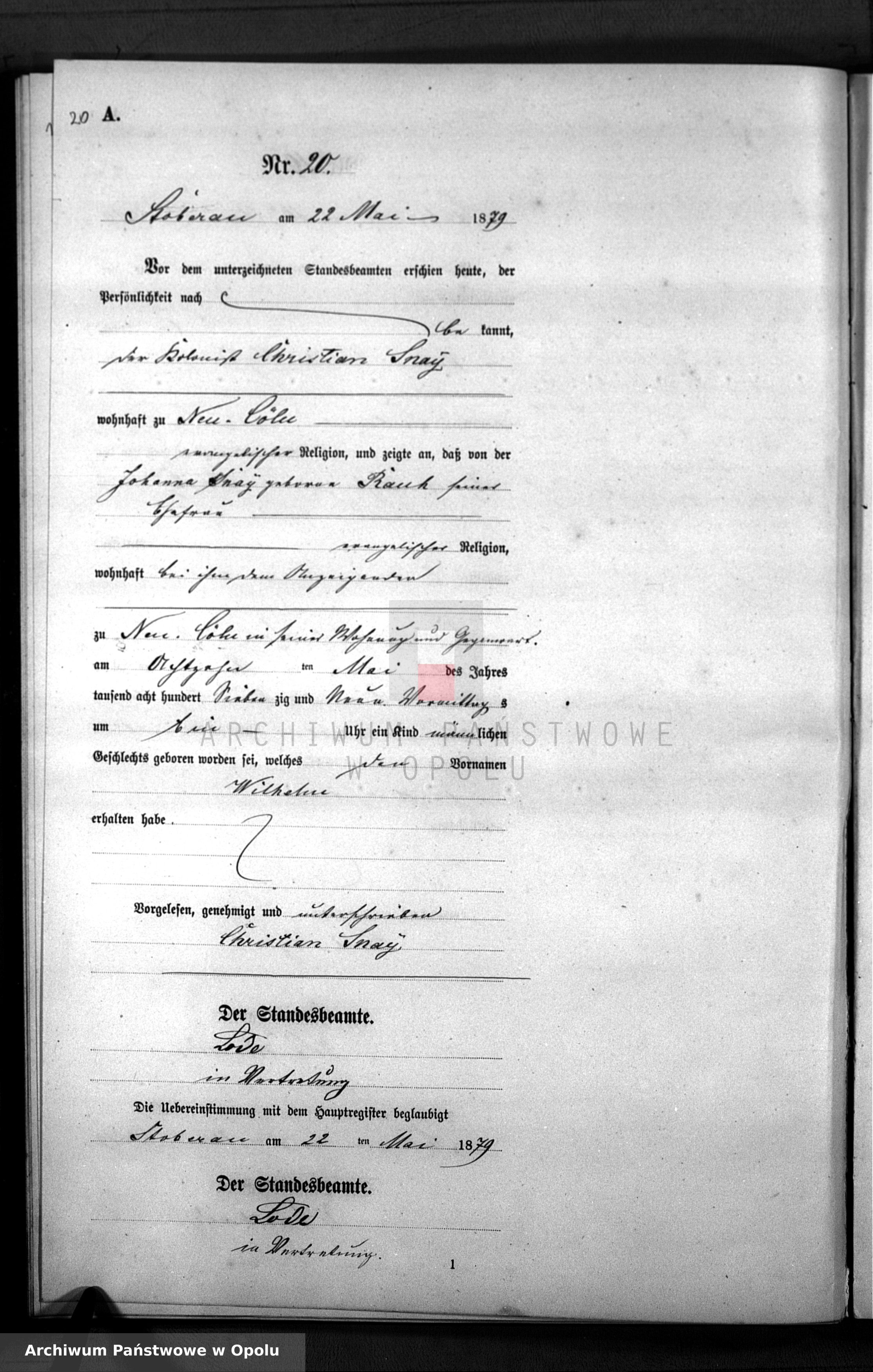 Skan z jednostki: Geburts-Neben-Register Standes-Amt Stoberau Kreis Brieg 1879