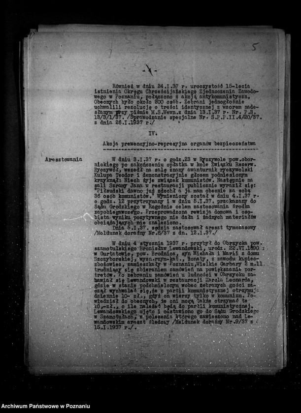 Obraz 9 z jednostki "Sprawozdania okresowe ze stanu bezpieczeństwa za miesiące styczeń, luty, marzec 1937 r. /nr 1-3/"