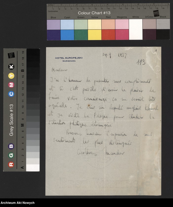 image.from.unit.number "Mander Geoffrey, poseł liberalny do Izby Gmin. Prośba o spotkanie w Polsce."