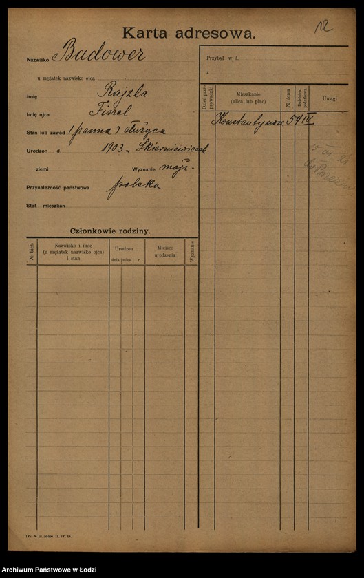 Obraz 14 z jednostki "[Spis ludności Łodzi] Bader - Beierlein"