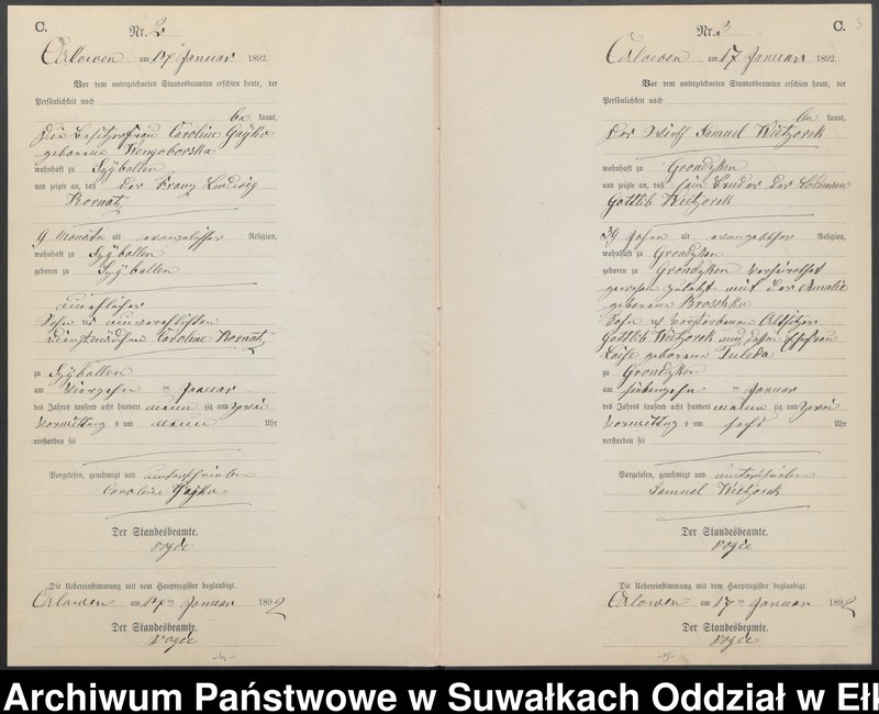 image.from.unit.number "Sterbe-Neben-Register des Preussischen Standes-Amtes Orlowen Kreis Loetzen für das Jahr 1892"