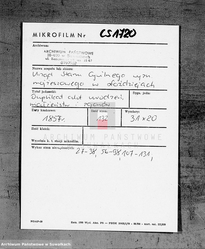 image.from.unit.number "Duplikat urodzonych, zaślubionych i umarłych Żydów w okręgu Łoździeje w roku 1857"