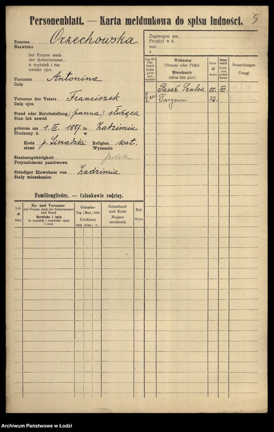 Obraz 8 z jednostki "[Spis ludności Łodzi] Orzechowska-Osiński"