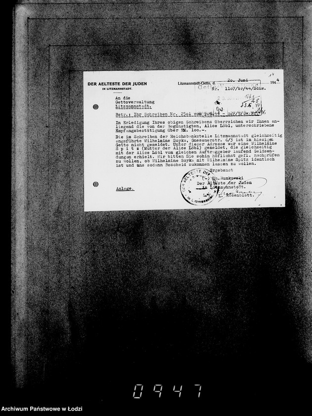 Obraz 18 z jednostki "Korrespondenz mit dem Ältesten der Juden"