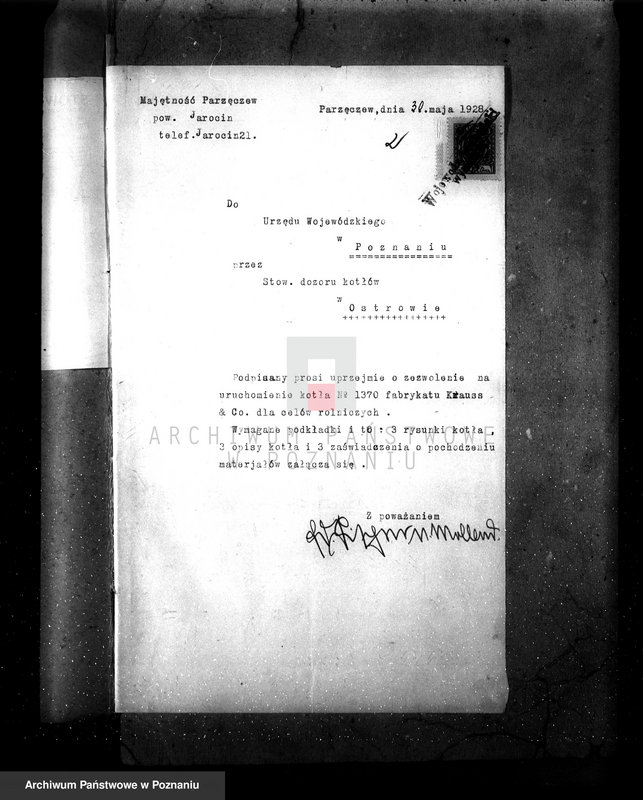 Obraz 6 z jednostki "Kolejka polna w Parzęczewie pow. jarociński własność Fischer - Mollard nr fabr 1370, nr woj. 6164"