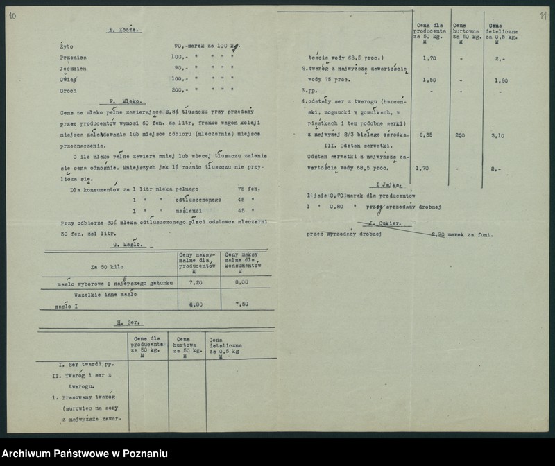Obraz 12 z jednostki "[Wykazy cen maksymalnych artykułów spożywczych w poszczególnych miastach Województwa Pomorskiego za miesiące czerwiec i lipiec 1920 roku]"