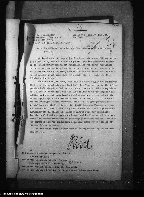 Obraz 11 z jednostki "Aufnahme der Schüler in die Oberschulen. Einsatz der Schüler in die Wehrmacht. Kinderlandverschicken. Auslese der Schülern."