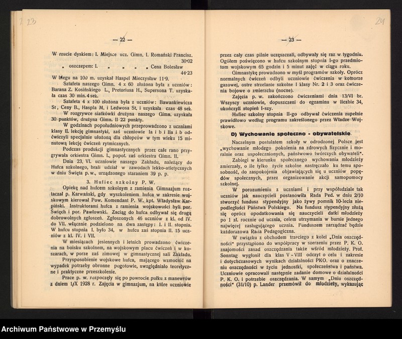 image.from.unit.number "Sprawozdanie Dyrekcji Państw[owego] Gimnazjum I w Jarosławiu za rok szkolny 1928/9"