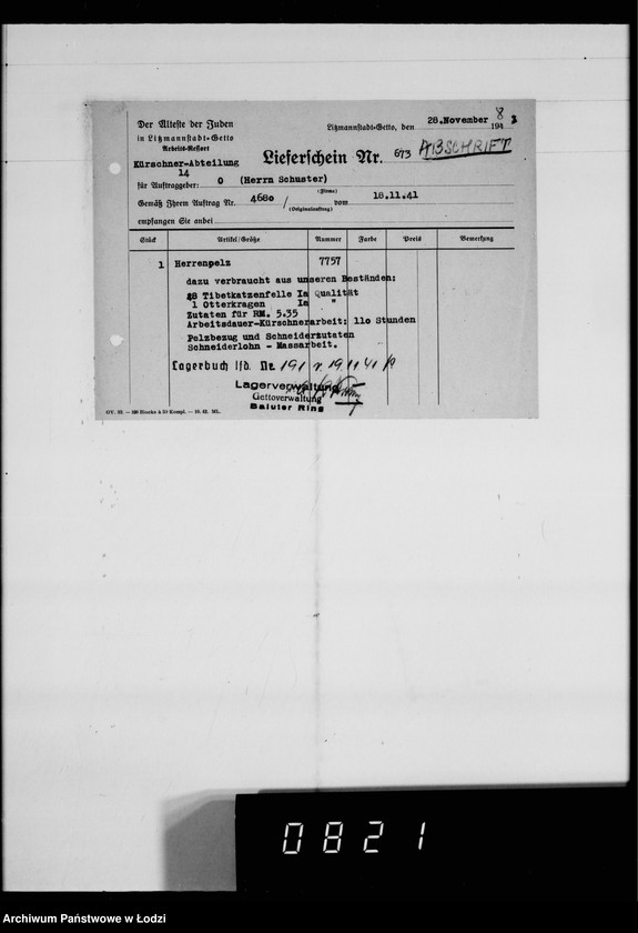 Obraz 11 z jednostki "Kürschnerei. [Zamówienia, rachunki i świadectwa dostaw]"