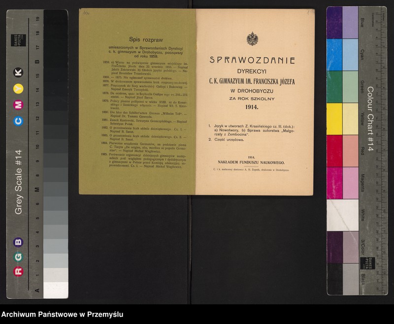 image.from.unit.number "Sprawozdanie Dyrekcji c.k. gimnazjum im. Franciszka Józefa w Drohobyczu za rok szkolny 1914"