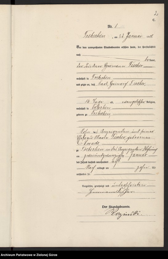 image.from.unit.number "Sterbe-Register (Haupt Register) Standesamt Trebschen Kreis Züllichau-Schwiebus 1908 bis 1922"