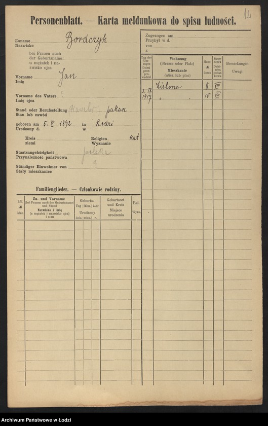 Obraz 14 z jednostki "[Spis ludności Łodzi] Borczuch - Borkowski"