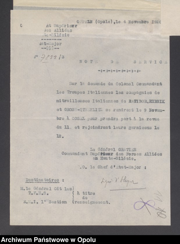 Obraz 13 z jednostki "Sorties /Korespondencja własna wychodząca, pisma, zarządzenia, potwierdzenia telefoniczne, instrukcje, sprawozdania/ 1.11.1920-31.01.1921"