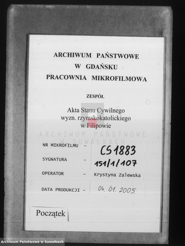 Obraz 1 z jednostki "Księga urodzeń, małżeństw i zgonów [wyznania rzymsko-katolickiego w Filipowie]"