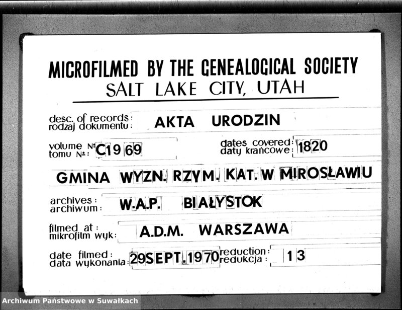image.from.unit.number "Akta Urodzonych Gminy Mirosławskiey na Rok 1820"