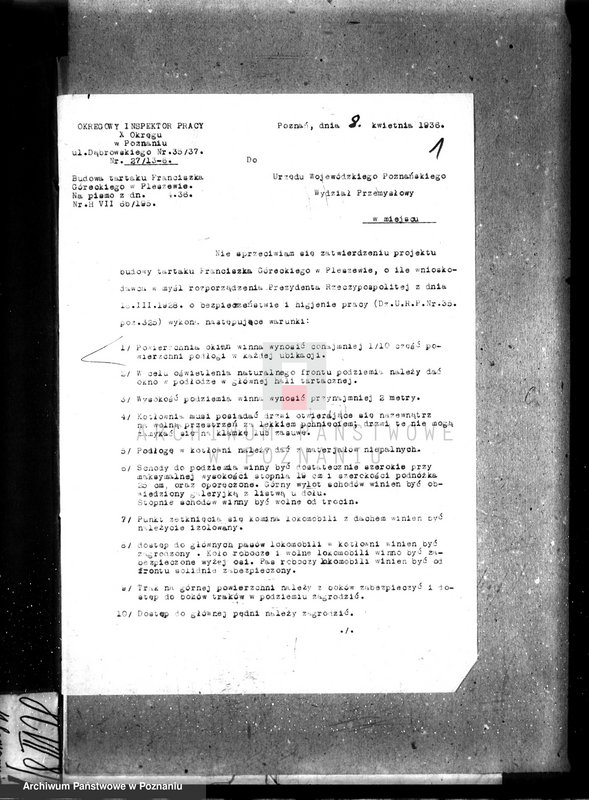 Obraz 5 z jednostki "Zatwierdzenie zakładu przemysłowego /tartak/ Fr. Góreckiego w Pleszewie pow. jarociński"