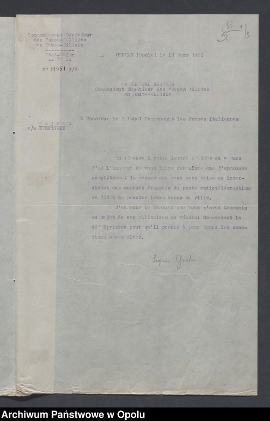 Obraz 8 z jednostki "Discipline-Recompenses-Decorations-Distractions-Punitions-Tenue generale /Korespondencja dotycząca dyscypliny, odznaczeń, pochwał, pracy oświatowej/"
