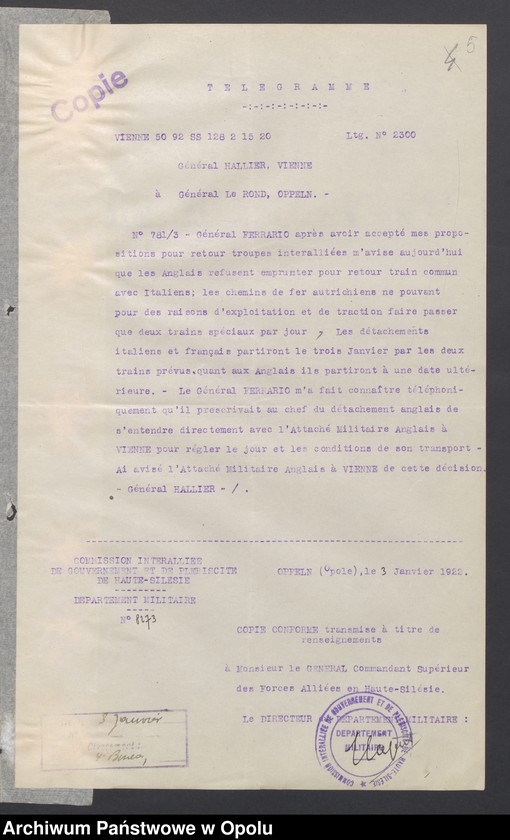 Obraz 7 z jednostki "Entress-Pieces emanant des autorites subordonnees/ /Korespondencja wpływająca pochodząca od władz wyższych i podległych - pisma, zarządzenia, instrukcje / 1.02-8.07.1922"