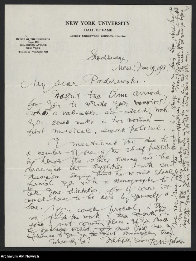image.from.unit.number "Johnson Robert Underwood; Załączniki: a) "American Academy of Arts and Letters" (broszura); b) mowa R. U. Johnsona (maszynopis); c) wiersz "Woodrow Wilson"; d) wycinek prasowy; L.31 (odpowiedzi - rękopisy)"