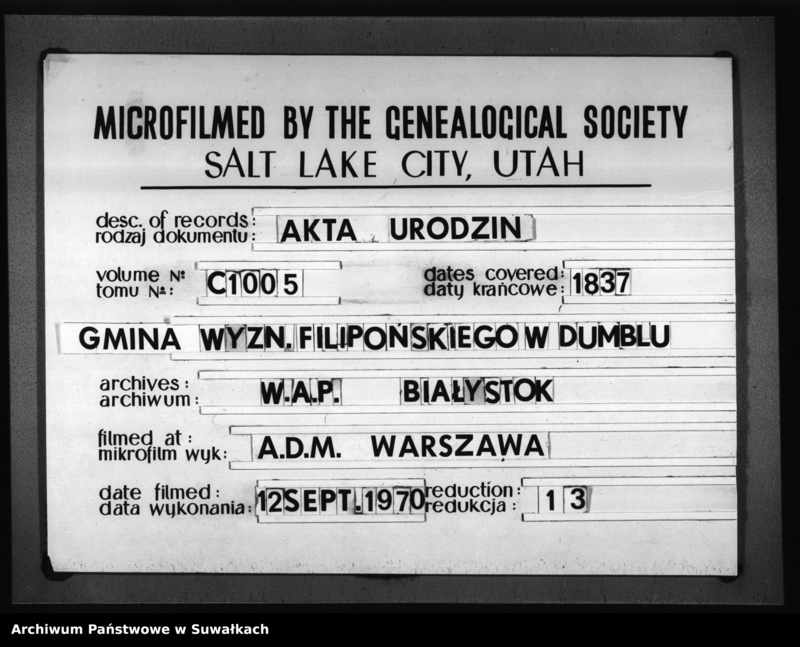 image.from.unit.number "Księga zapisywania Aktów Urodzonych Ludu Wyznania Staro-grecko-Rosyjskiego Gminy Dumbelskiej"