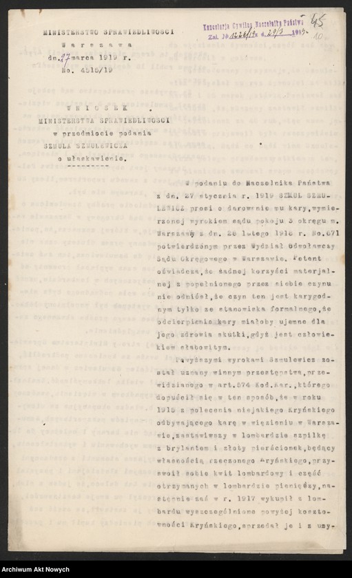image.from.unit.number "Ułaskawienia z b. Kongresówki - uwzględnione, dotyczące: zabójstw, dzieciobójstwa, uszkodzeń ciała, znieważenia, rozboju, lichwy, krzywoprzysięstwa, kradzieży w latach 1916 - 1917 z pociągów prowiantowych zdążających na front wschodni, nielegalnego posiadania broni i gorzelnictwa."