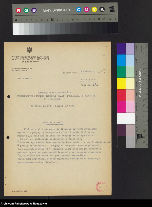 Obraz 16 z kolekcji "Wojewódzki Urząd Kontroli Prasy, Publikacji i Widowisk w Rzeszowie"