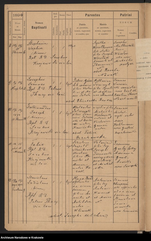 Obraz 6 z jednostki "Wtoropisy Ksiąg urodzonych par. N. P. Marii z lat 1890-1894"